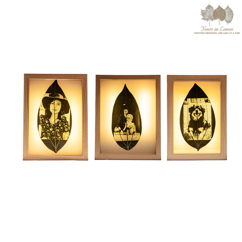 Custom Photo Leaf Engraving in Light Frame