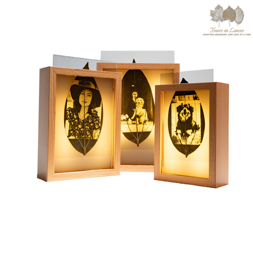 Custom Photo Leaf Engraving in Light Frame