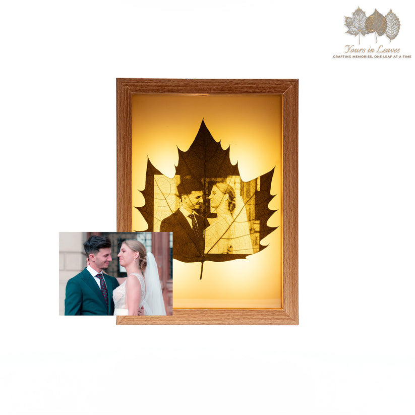 Custom Photo Leaf Engraving in Light Frame