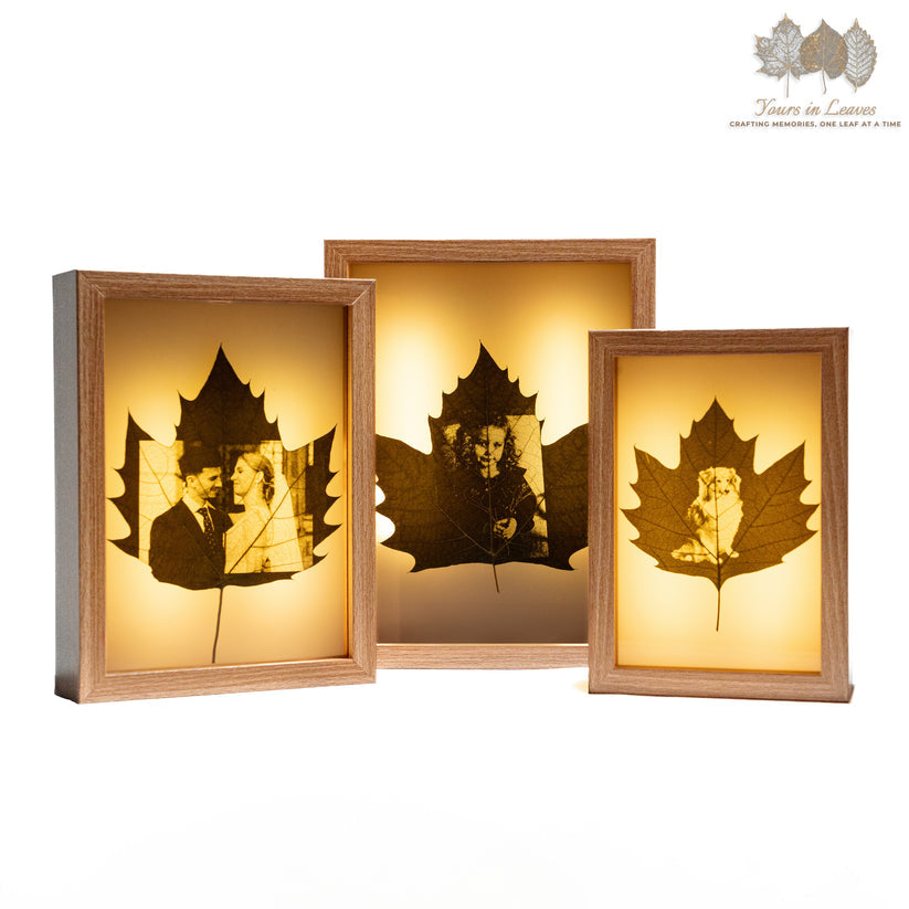Custom Photo Leaf Engraving in Light Frame