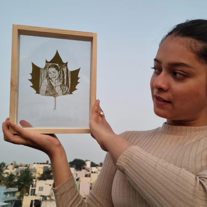 Custom Photo Leaf Engraving in Wooden Frame