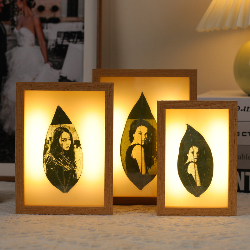 Custom Photo Leaf Engraving in Wooden Frame (Family Deal)