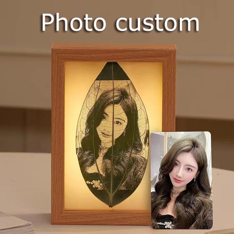 Custom Photo Leaf Engraving in Light Frame