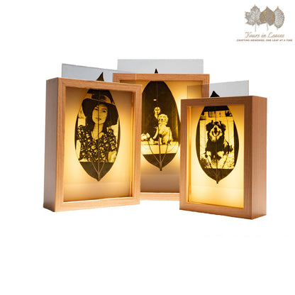 Custom Photo Leaf Engraving in Light Frame