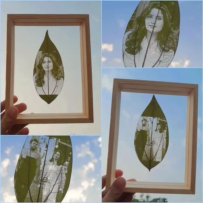 Custom Photo Leaf Engraving in Wooden Frame (Family Deal)